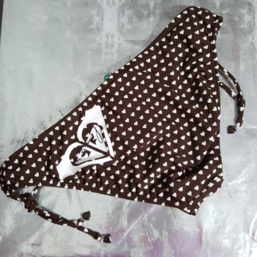 NWT Roxy brown& white heart bikini bottoms size L